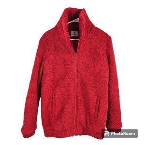 Dudley Stephens Jacket Red Brooklyn Bomber Zip Up Teddy Fleece Outerwear Size S